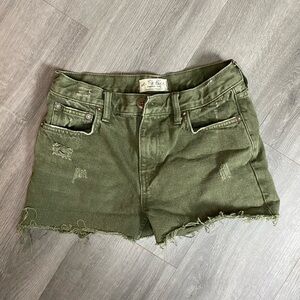 We The Free Green Jean Shorts Distressed Raw Hem